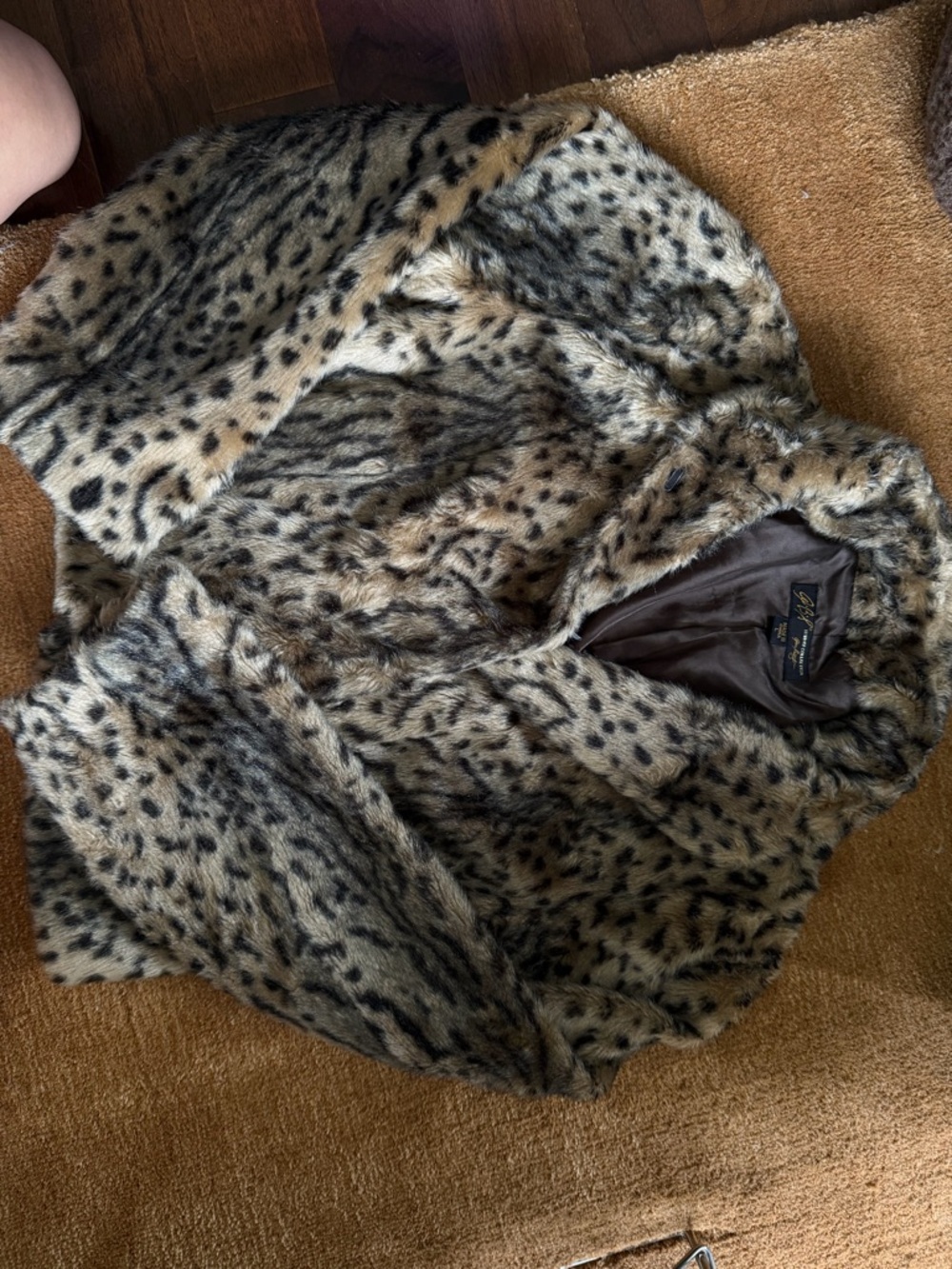 GBG Los Angeles Faux Leopard Teddy Jacket in Beige and Black